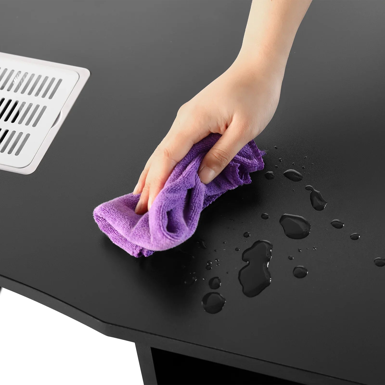 Artist Hand Black Nail Table Manicure Desk Beauty Station with Electric Downdraft Vent, Wrist Cushion, Lockable Wheels, Drawers, Shelves