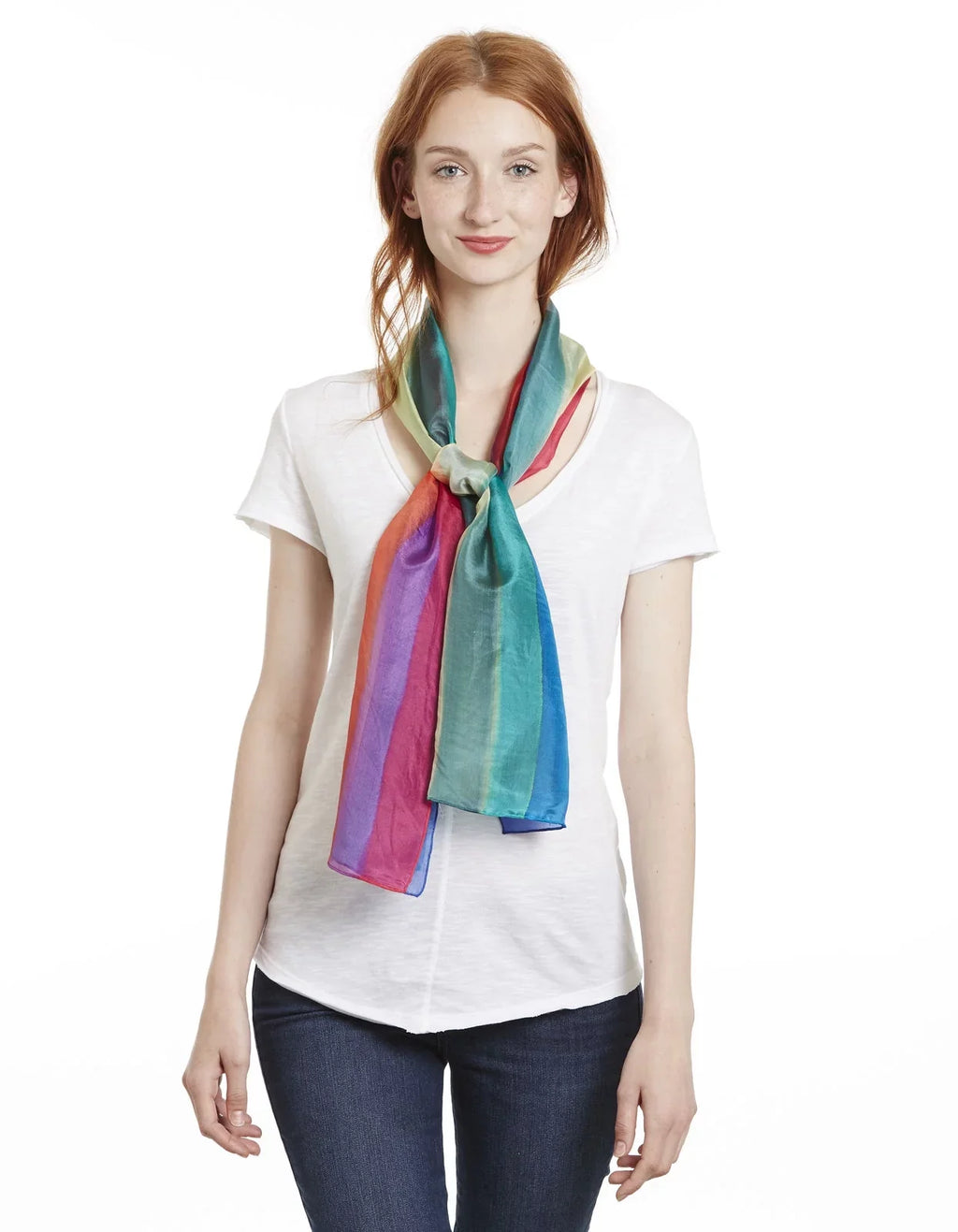 Invisible World Women's 100% Mulberry Silk Scarf Long Hand Painted Rainbow