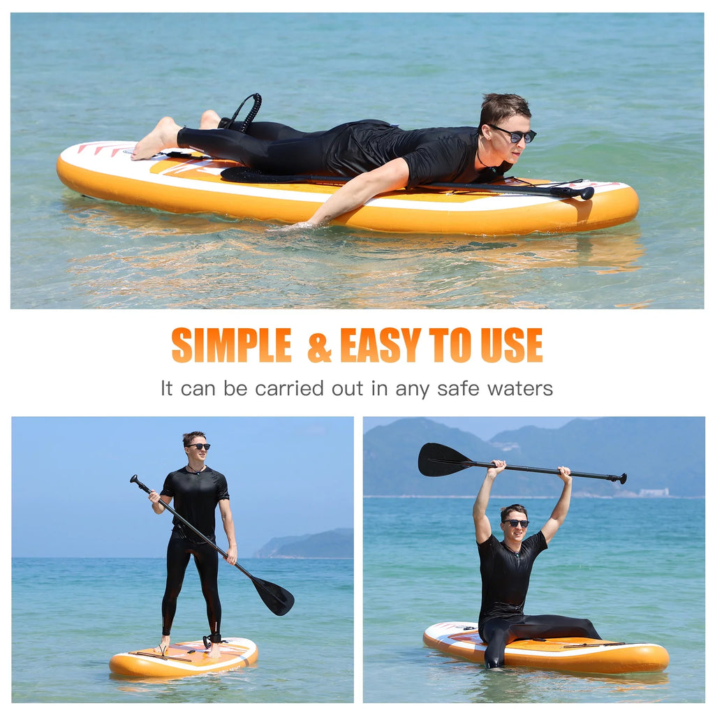 Famistar 10' Inflatable Stand Up Paddle Board (6"Thick) with / 3 Pins | Wide Stance, Bottom Fin for Paddling, Surf Control, Non-Slip Deck |Youth & Adult Standing Boat-Orange