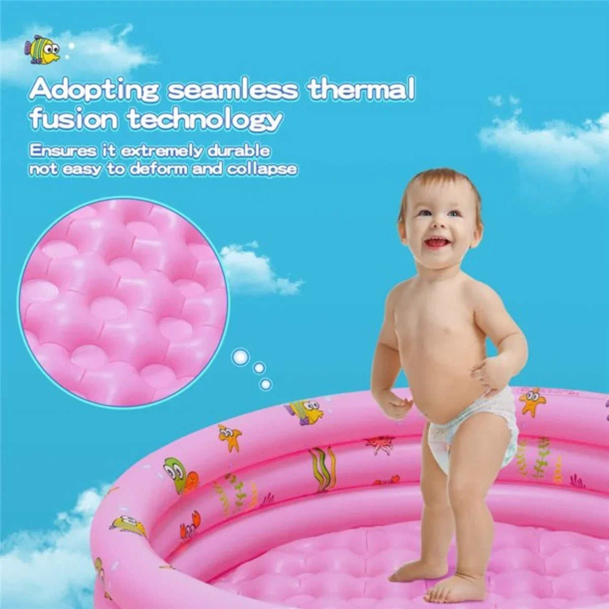 Inflatable Baby Pool,Swimming Pool for Kids,Toddler 3 Rings Blow Up  Round Padding Pool for Babies Outside Family 51"x13" (Pink)