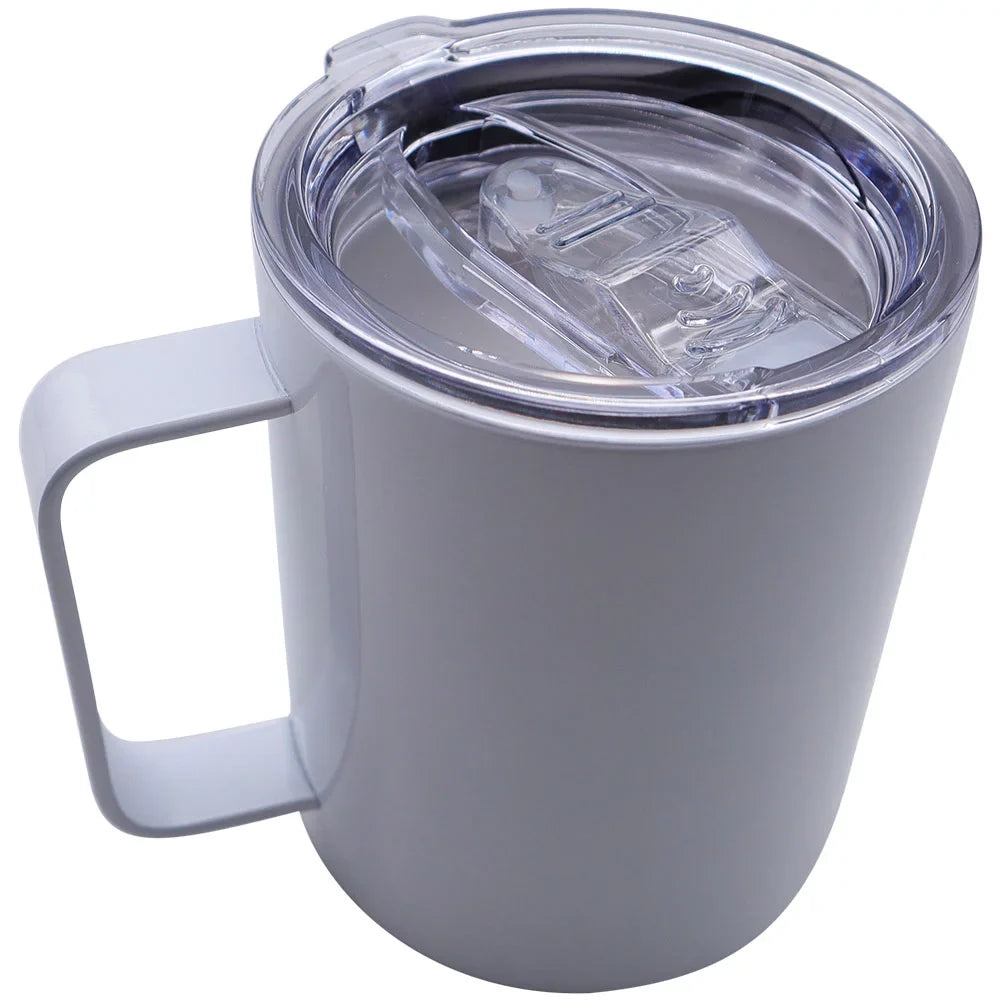25 Pack Sublimation Blank Stainless Steel Coffee Mugs 12oz White Double Wall Tumbler Cup with Handle and Sliding Lid for Press Machine Heat Transfer Print