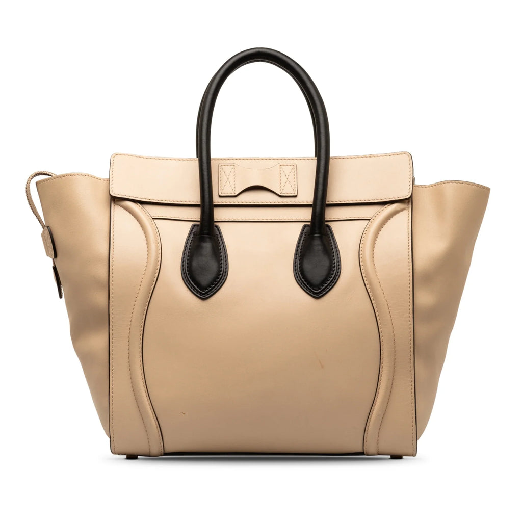 Pre-Owned Authenticated Celine Mini Bicolor Luggage Tote Calf Leather Brown Tote Bag Unisex (Good)