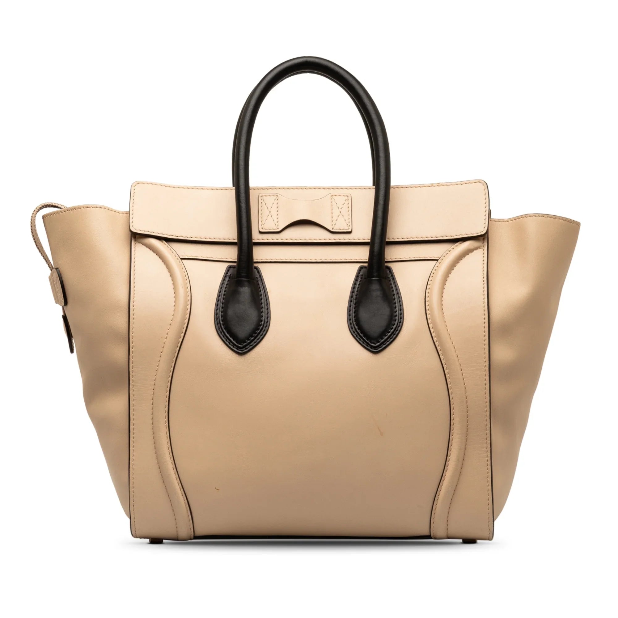 Pre-Owned Authenticated Celine Mini Bicolor Luggage Tote Calf Leather Brown Tote Bag Unisex (Good)