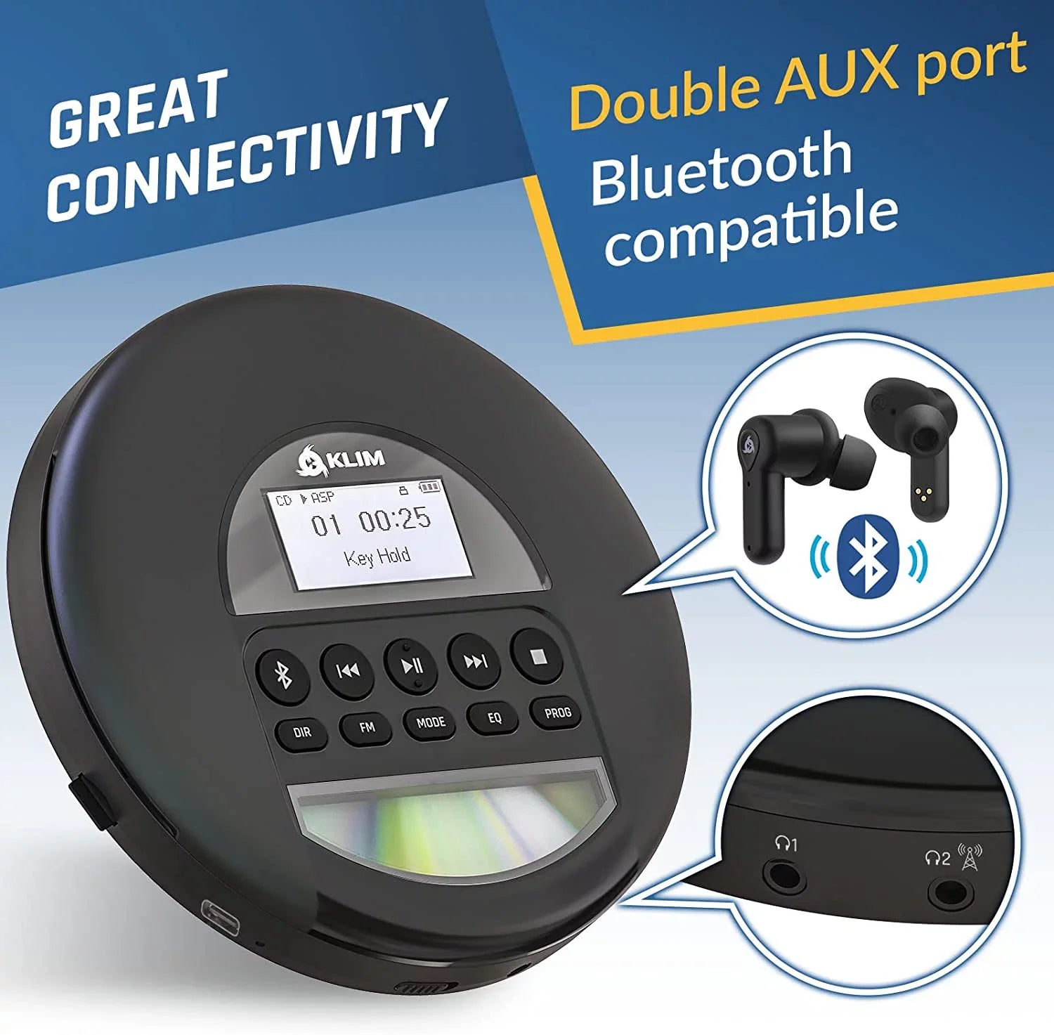 Pre-Owned  Nomad Portable  Player Discman with Fusion Headphones, Rechargeable Battery, ,  Card,   Radio, Bluetooth- Ideal for Cars, Black (Refurbished: Good)
