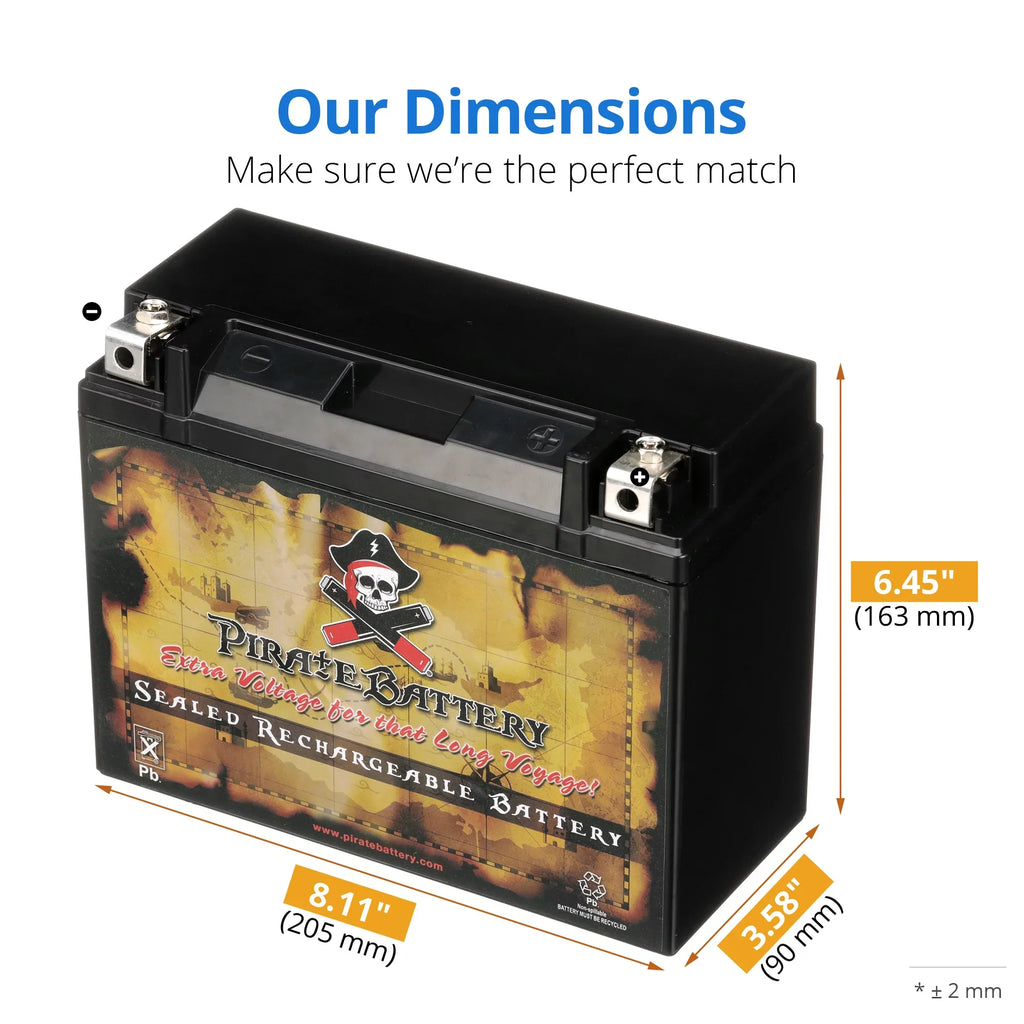 Pirate Battery -- (50-- 12 Volt,20 Ah, 260 ) Motorcycle Battery for Yamaha 1300cc Xvz13 Venture/royale 1987