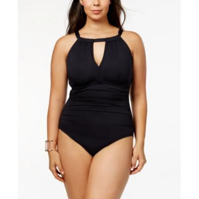 Lauren Ralph Lauren  Plus Size High-Neck Keyhole One-Piece Swimsuit,