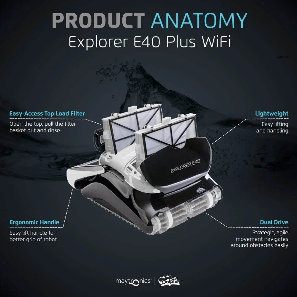 Dolphin Explorer  Wi-Fi Robotic Pool Vacuum Cleaner Pools up to 50  - Waterline Scrubber Brush