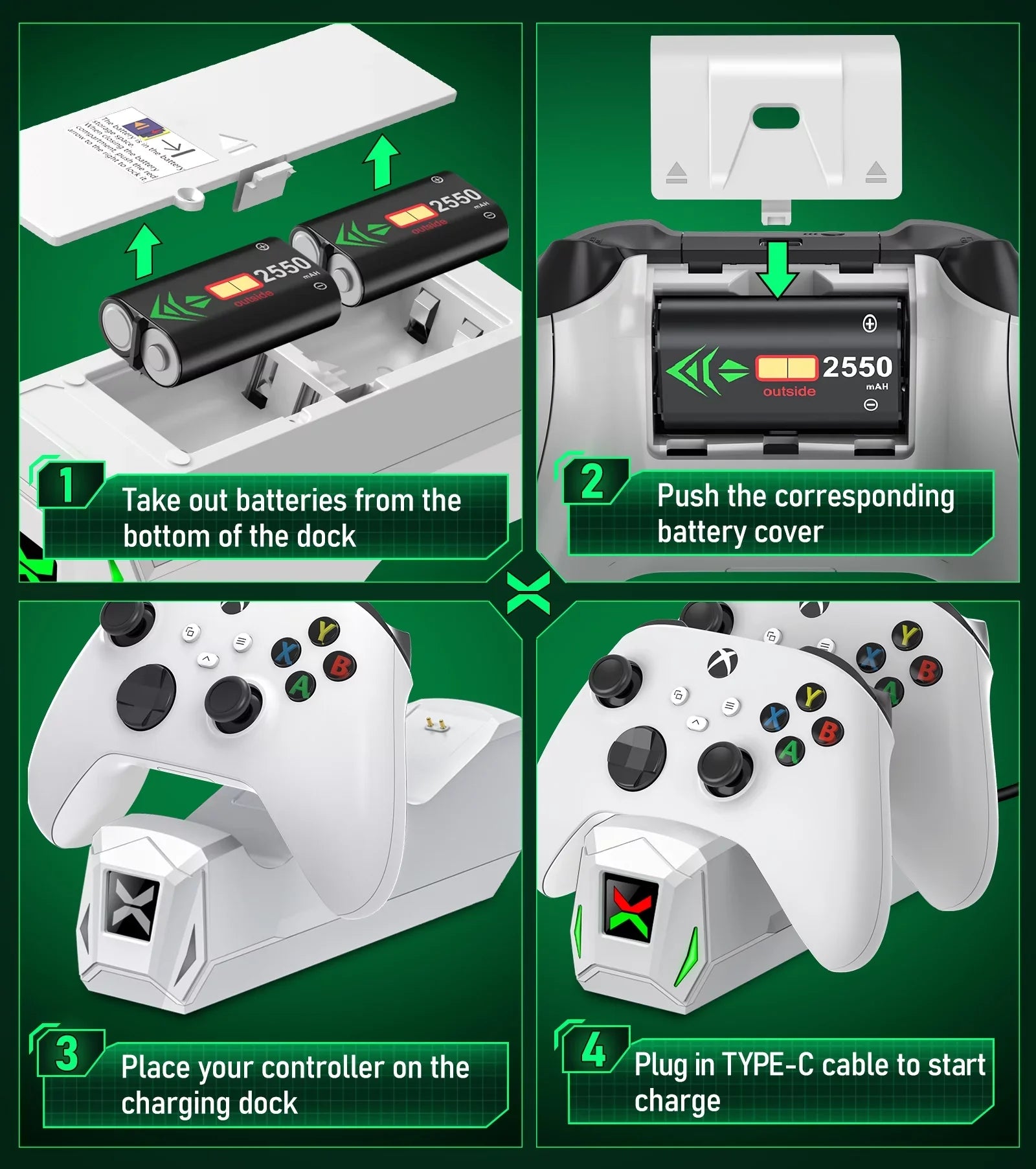 Xbox Controller Charger,Xbox Charging Station Dock with 2x2550mAh Rechargeable Battery Packs for Xbox One/Series | Controller Accessories-White