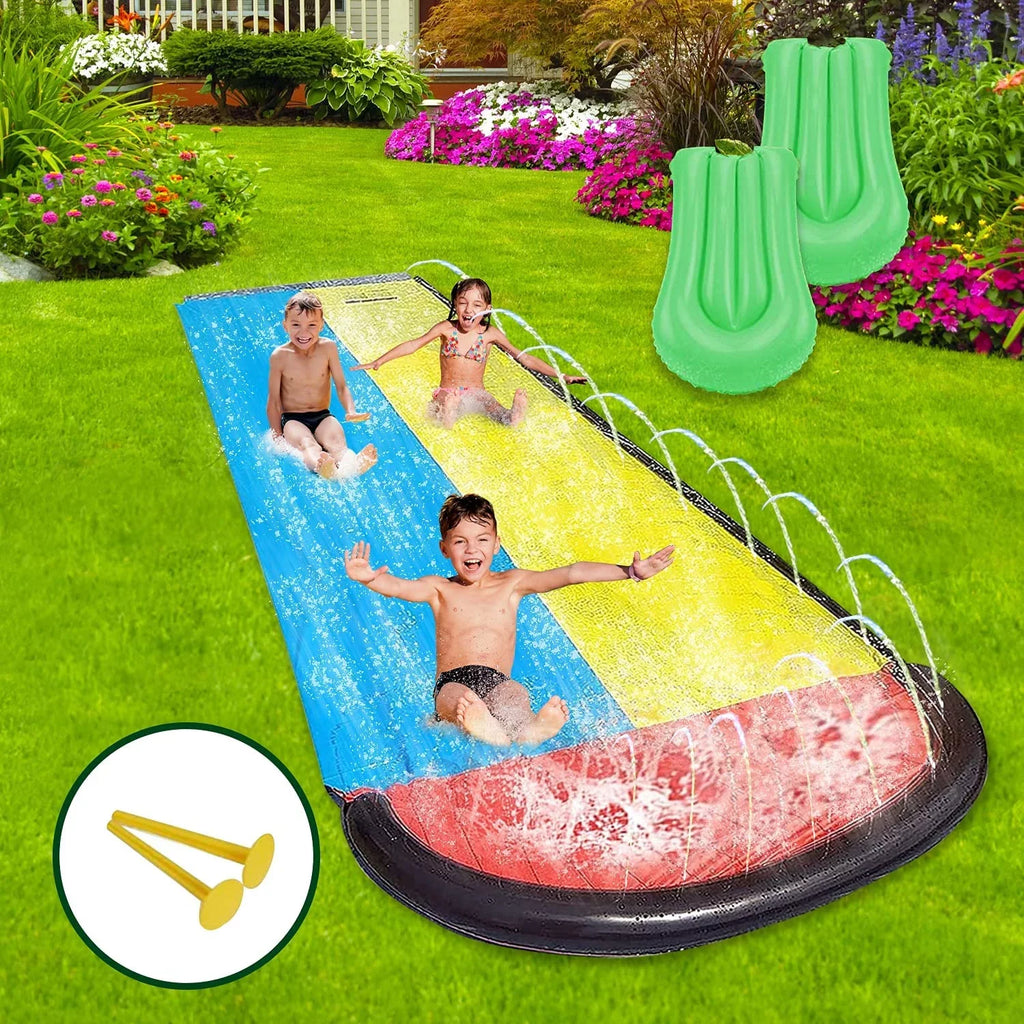 Narcisur 15.5ft Inflatable Water Slide with Two Crash Pad and Sprinklers, Dual Racing Lanes for Backyard
