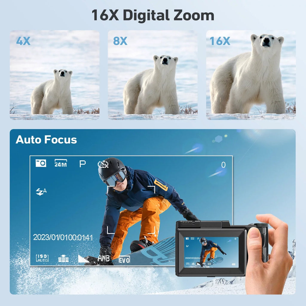 Digital Camera 4K Vlogging Camera for YouTube 48MP 16X Digital Zoom with Macro Function & Liftable Flash, Photography Camera 3’’ 180°Flip Screen