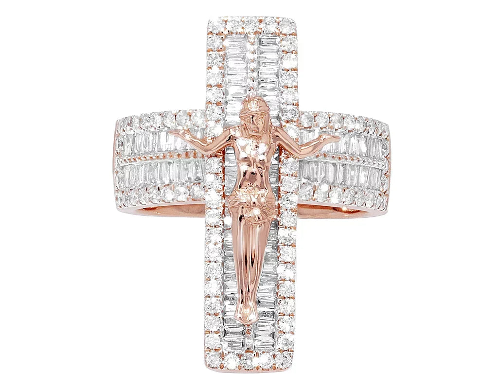 'Jesus on Cross' Baguette 1.86  Diamond Pinky Ring Gold