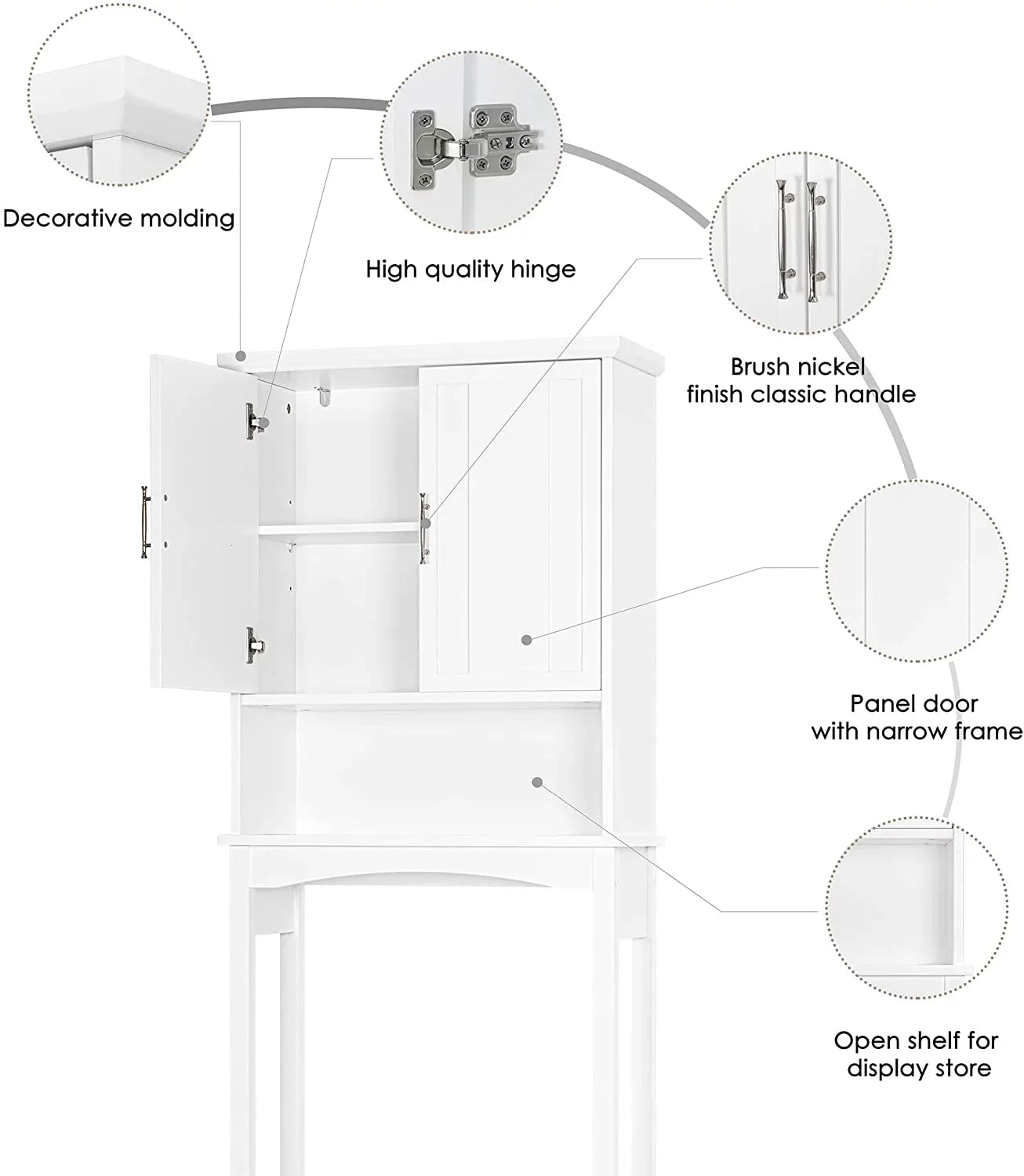 Spirich Home Over The Toilet Storage Cabinet, Bathroom Shelf Over Toilet, Bathroom Organizer Space Saver, White