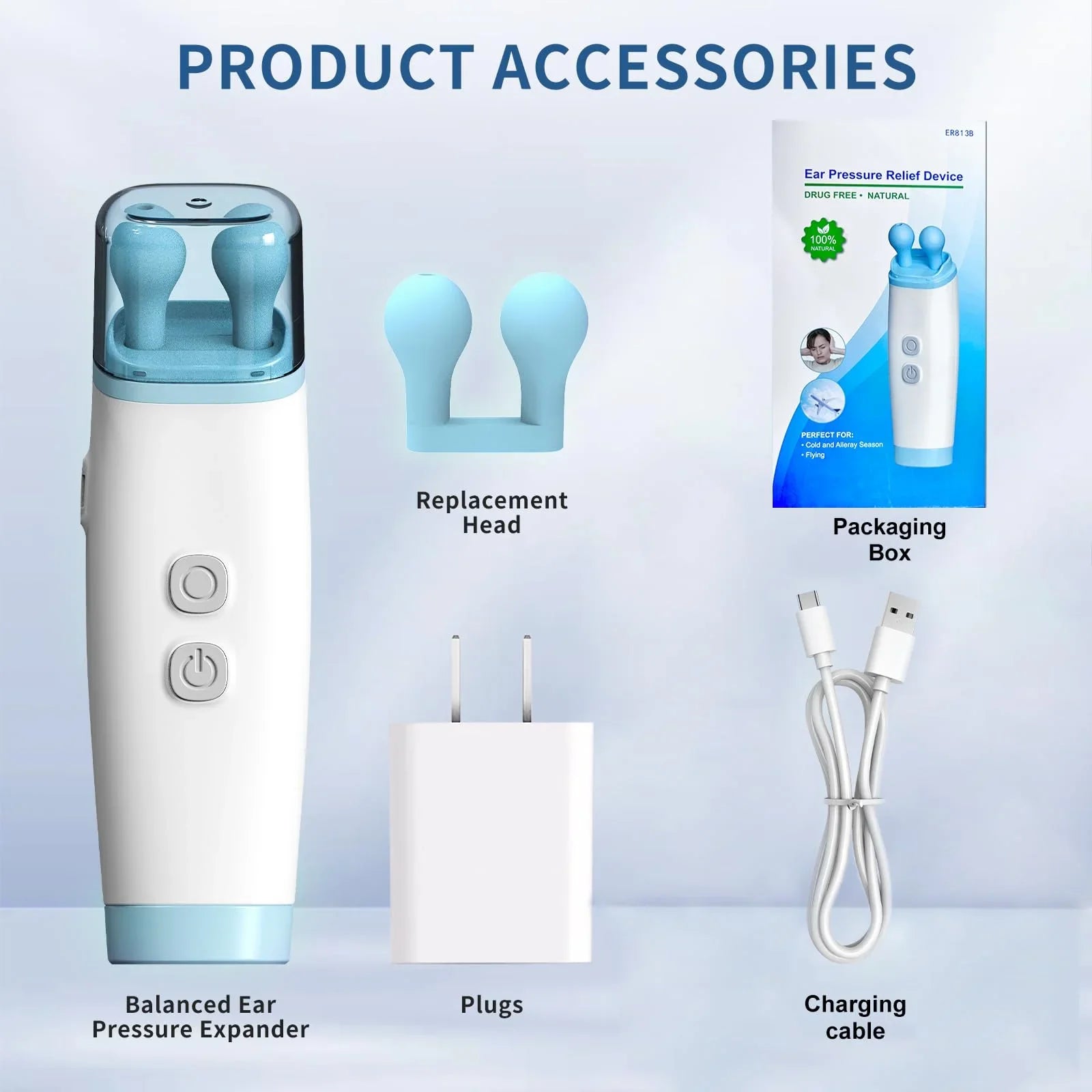 Ear Pressure Relief Device,  Cleared Balanced Ear Pressure Expander, Tinnitus Relief for Ringing Ears Dual Head, Eustachi Ear Unclogger, Single Side Plug Design with One Replacement Head