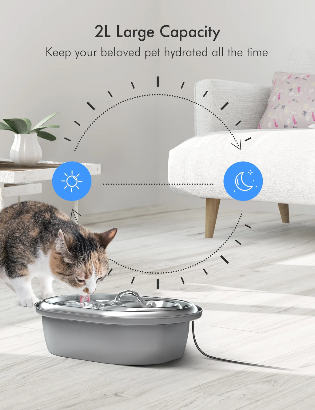 Cat Water Fountain Stainless Steel, 67oz/2L Healthy Pet Water Fountain, Hygienic Material Dog Water Dispenser, Super Quiet, Dishwasher Safe Design & Adjustable Water Flow for Cats, Dogs