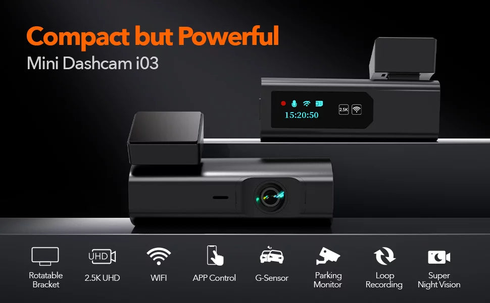 2.5K Full  Dash Cam, Dash Camera with WiFi, Loop Recording,  Control, Night Vision, -Sensor, 24 Hours Parking Monitor, Support 64GB Max