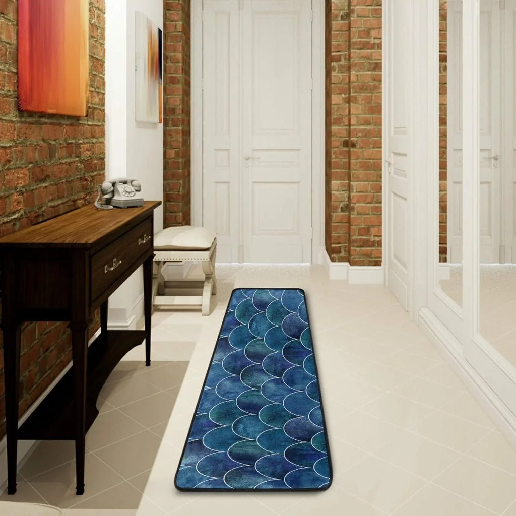 Kitchen Rugs and Mats Non-Skid Washable Runner Rugs Fish Scale Ocean Wave Japanese Long 72x24 inch for Floor Cushioned Hallway Entryway Indoor 2x6