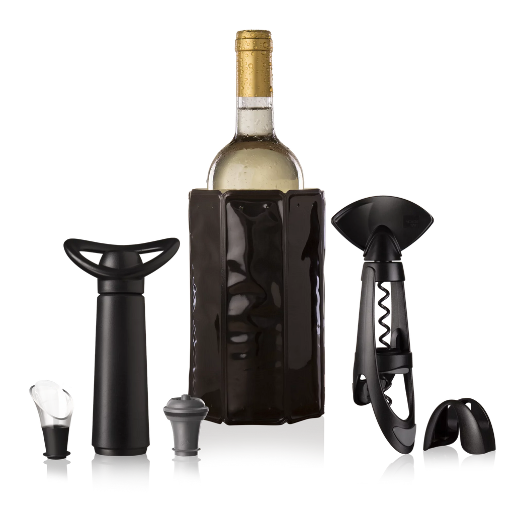 Vacu Vin Wine Set Original Plus- 6pc Wine Must Haves - Includes Foil Cutter - The Corkscrew Twister - Active Cooler Wine - Wine Server Crystal - Wine Saver Concerto and Vacuum Wine Stopper