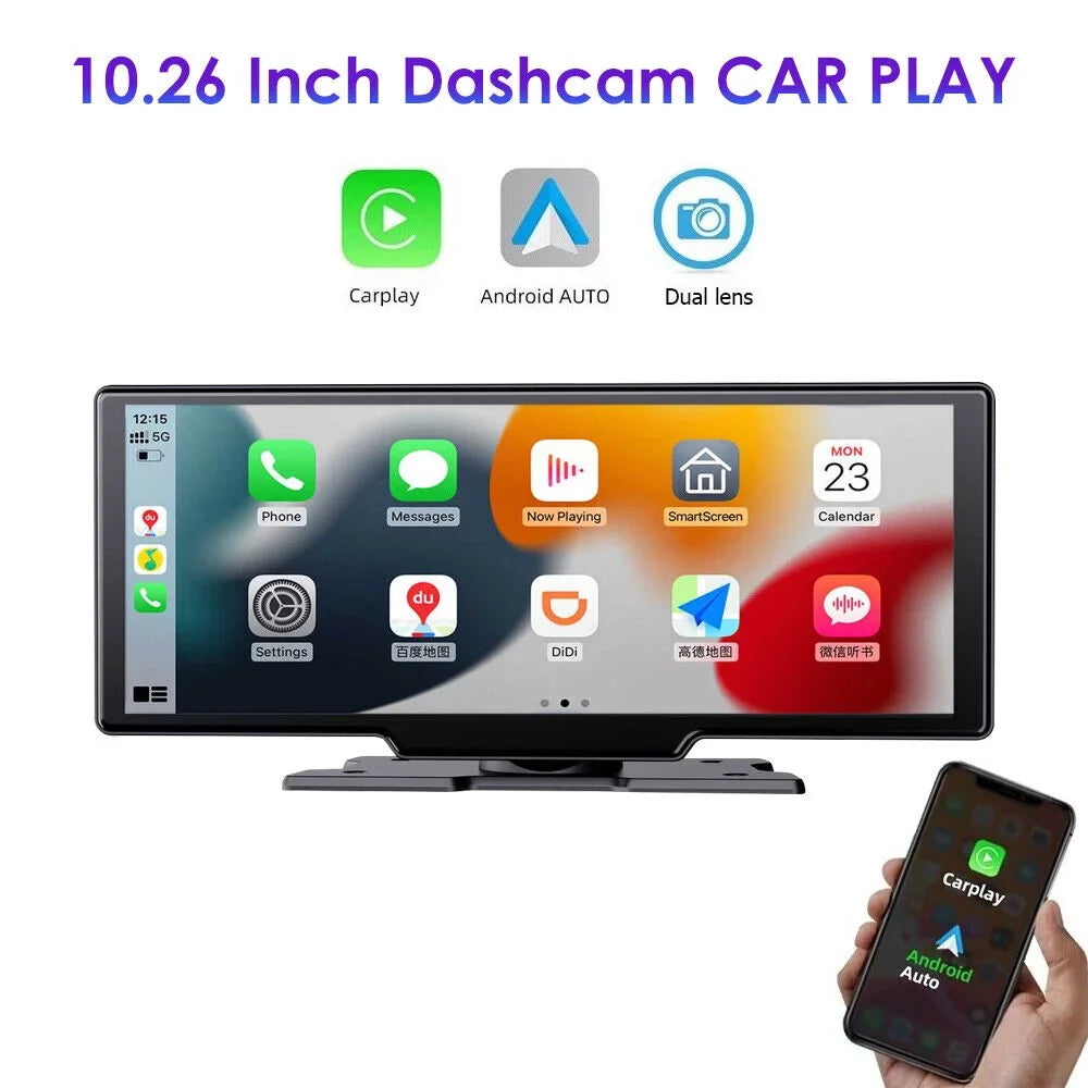 KingFurt  Touch Screen Wireless Dash Cam - Dual Lens, Bluetooth Connected, 2K Resolution, 10.26''  Screen, WiFi Enabled