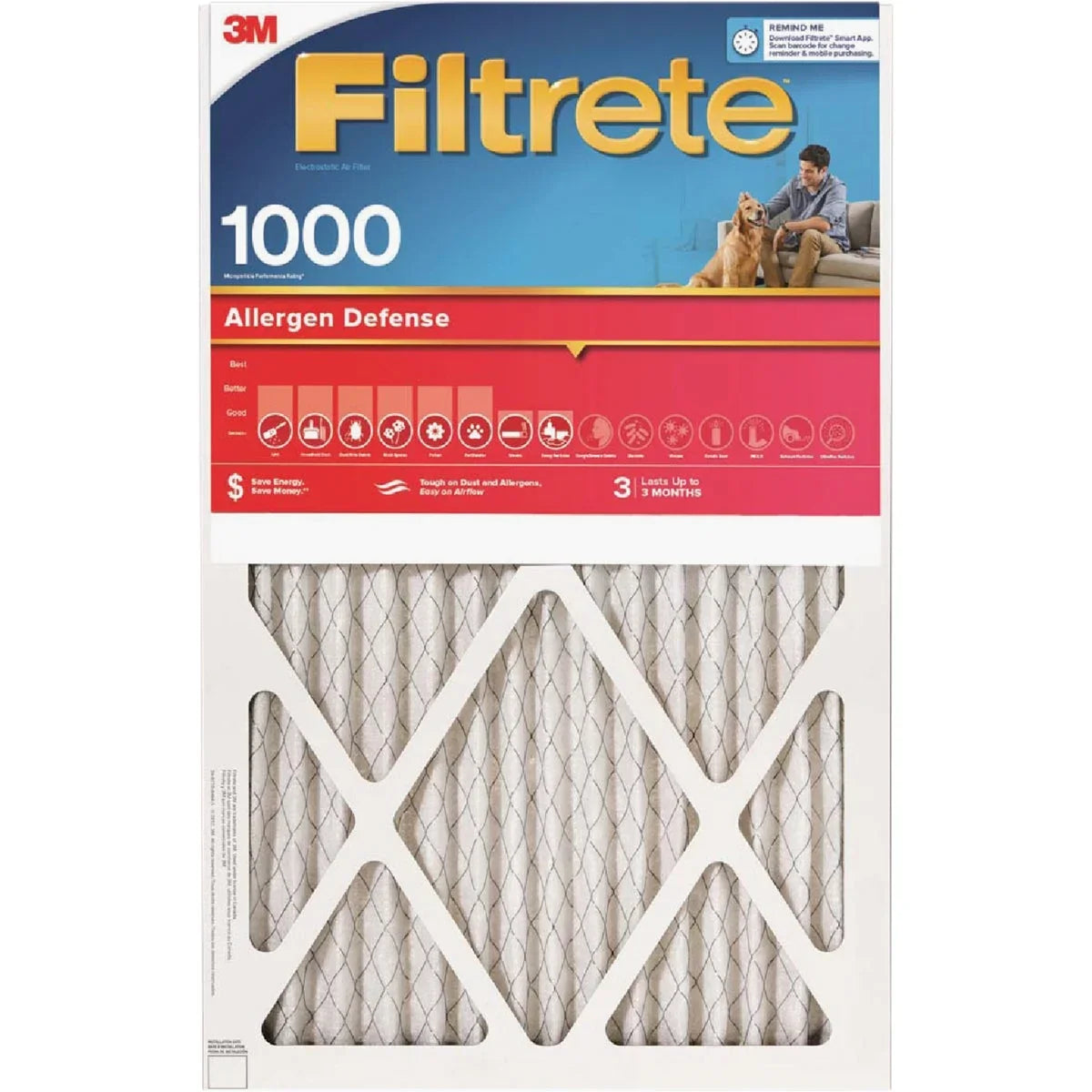 1 , Filtrete 12 In. x 20 In. x 1 In. Allergen Defense 1000/1085  Furnace Filter