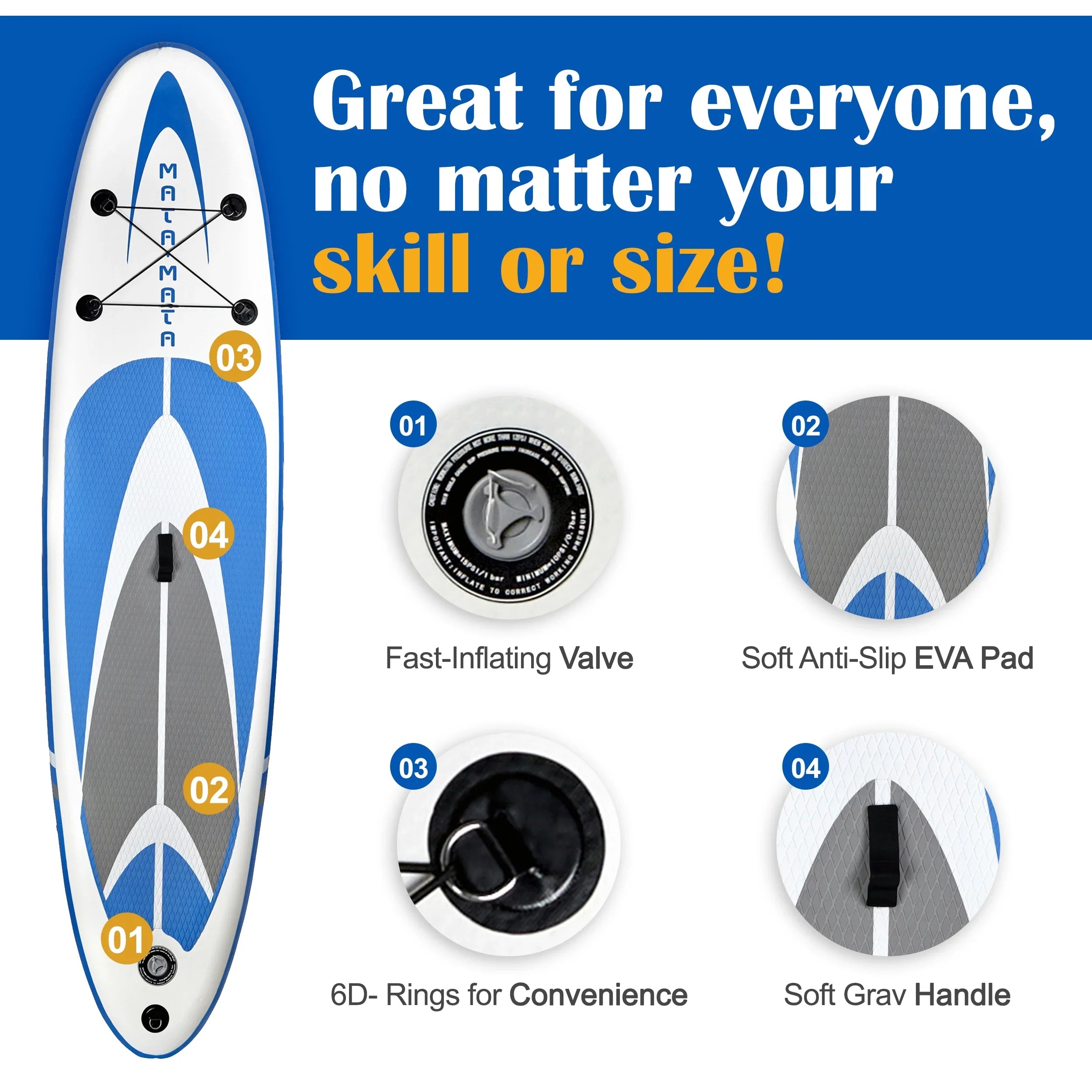 Blue Stream 10' Stand Up Paddle Board with Premium  Accessories & Backpack, Non-Slip Deck, Waterproof Bag, Leash Paddle, and Hand Pump