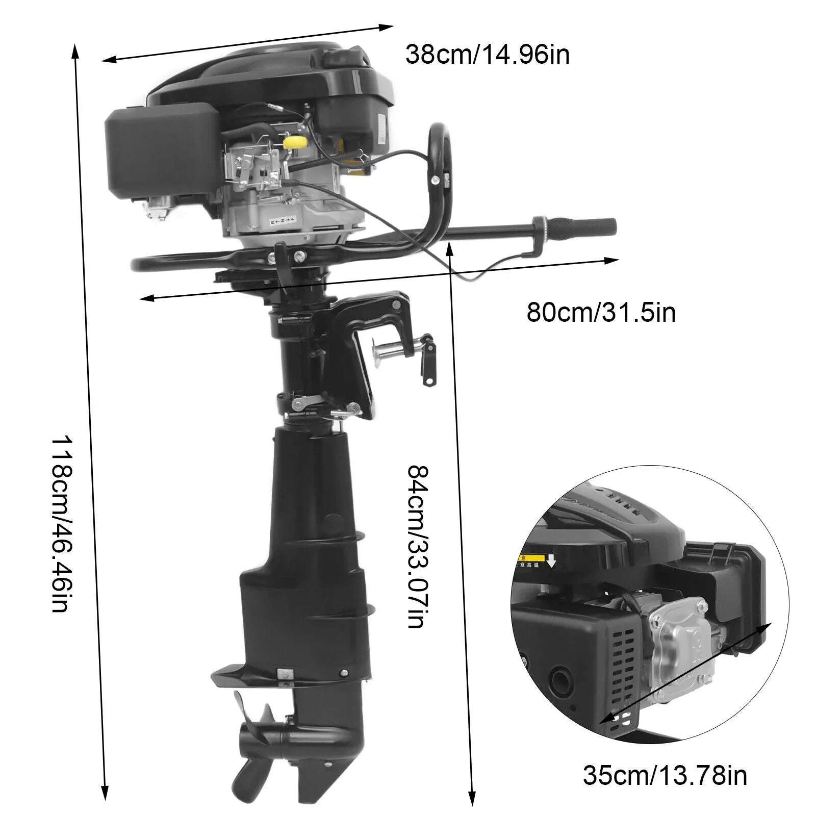 Miumaeov 4 Stroke 7.5HP Heavy Duty Outboard Motor 196CC Trolling Boat Engine Motor -a-s-o-l-i-n-e Outboard Motor for Fishing Aquaculture Outdoor Adventure Boat