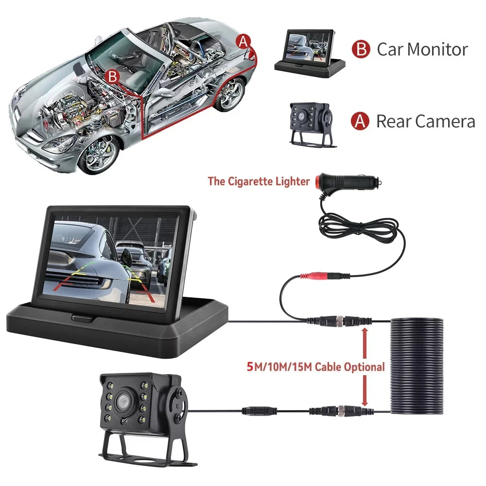 4.3in  Monitor Car Backup Reverse Camera Rear View Parking License Plate System
