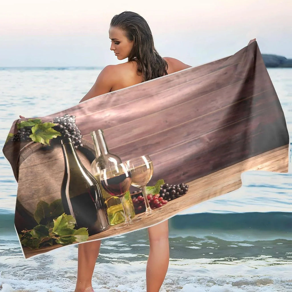 Bestwell Wine Board Beach Towel Oversized Towel Blanket, Thin Lightweight Microfiber Sand Free Quick Dry Towel, 31”” Multipurpose Pool Bath Yoga Swim Shower Towel