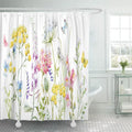 Libin Watercolor Wildflowers Tansy Yellow Buttercup Blue Pansies Tender Pink Shower Curtain 60x72 inch