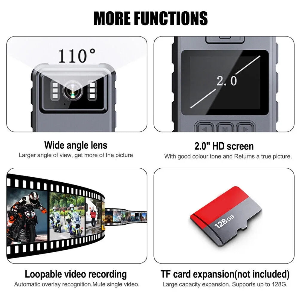 Police Body Camera - Mini Camcorder with 1080P Audio Video  and  Night Vision