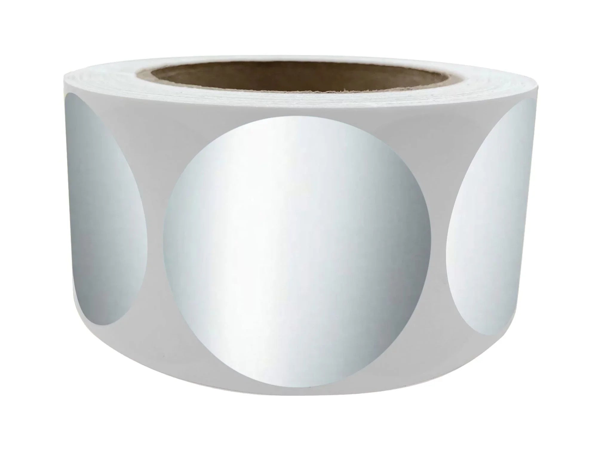 Royal Green Metallic Label Rolls 2 inch Shiny Round Silver Stickers (50mm) - 600 Pack