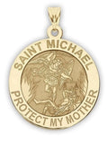 Saint Michael - Protect My Mother - Religious Medal  - 2/3 Inch Size of Dime, Solid 14K Yellow Gold