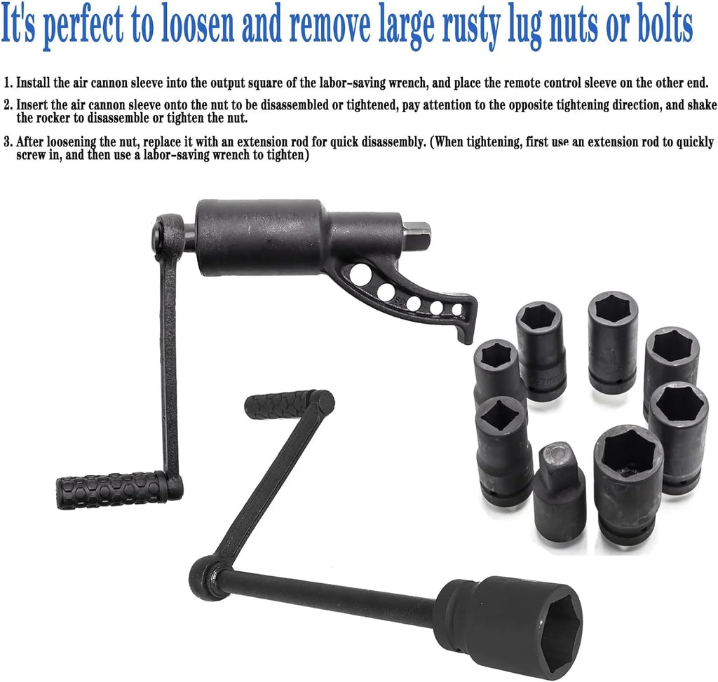 1:58 Heavy Duty Torque Multiplier Set 4800  Lug Nut torque Set Lugnut Remover with Case Labor Saving Tool 8pcs Socket Black
