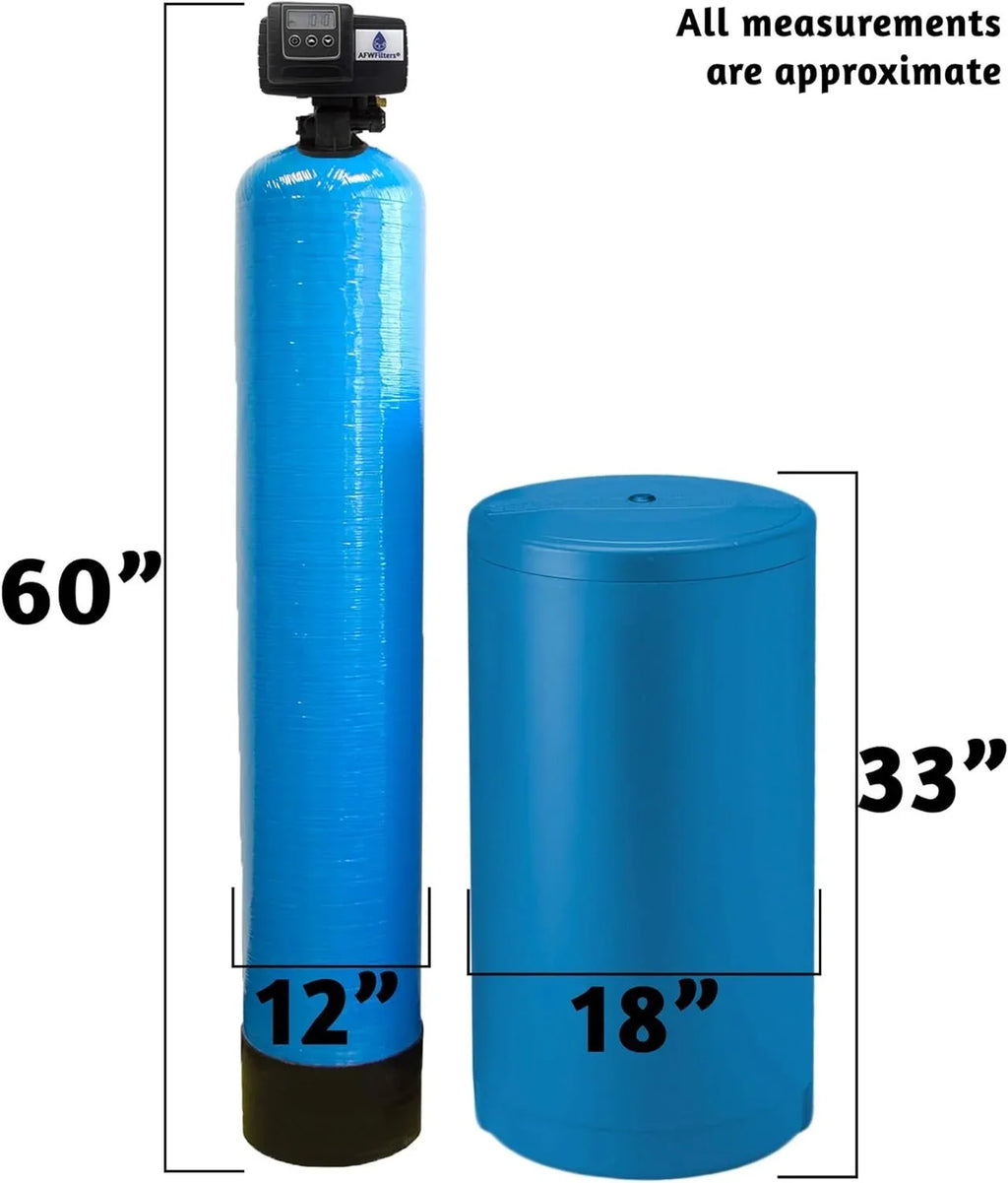 AFWFilters 2 cubic Foot 64k Whole Home Iron Pro Water Softener with Fine Mesh Resin, 1" Plastic  Connection, and Blue Tanks