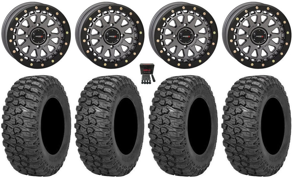 System 3 -6 15" Wheels Gunmetal (4+3) 32" Trail Saw 2.0 Tires Can-Am Commander Maverick Renegade Outlander Defender