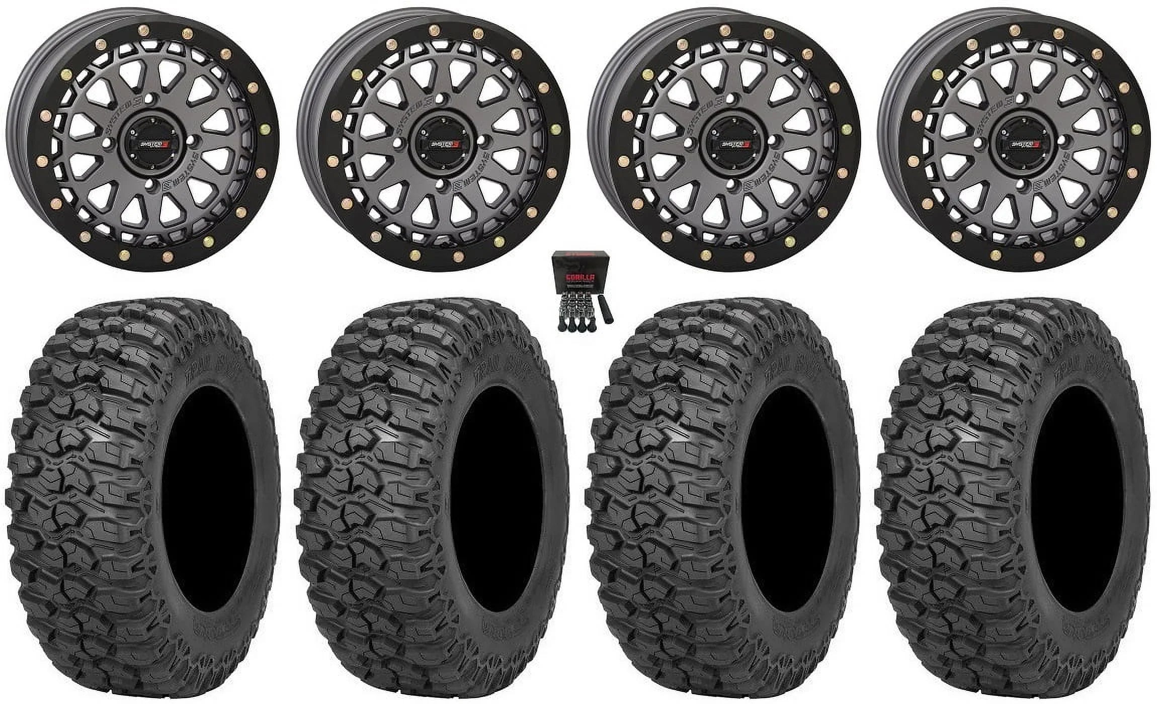 System 3 -6 15" Wheels Gunmetal (4+3) 32" Trail Saw 2.0 Tires Can-Am Commander Maverick Renegade Outlander Defender