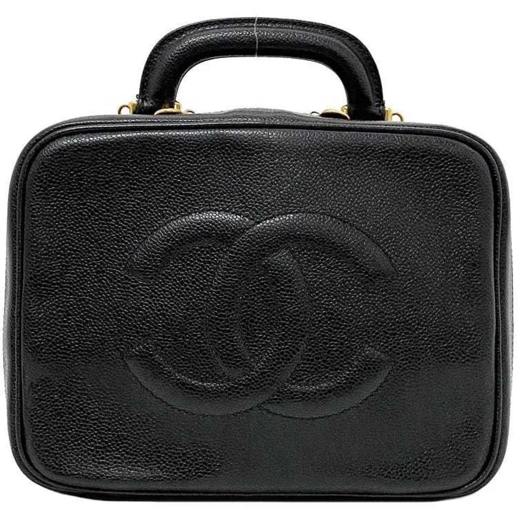 Pre-Owned Chanel Handbag Vanity Bag Black Gold Cocomark  Leather  Caviar Skin 4th  Stitch (Good)