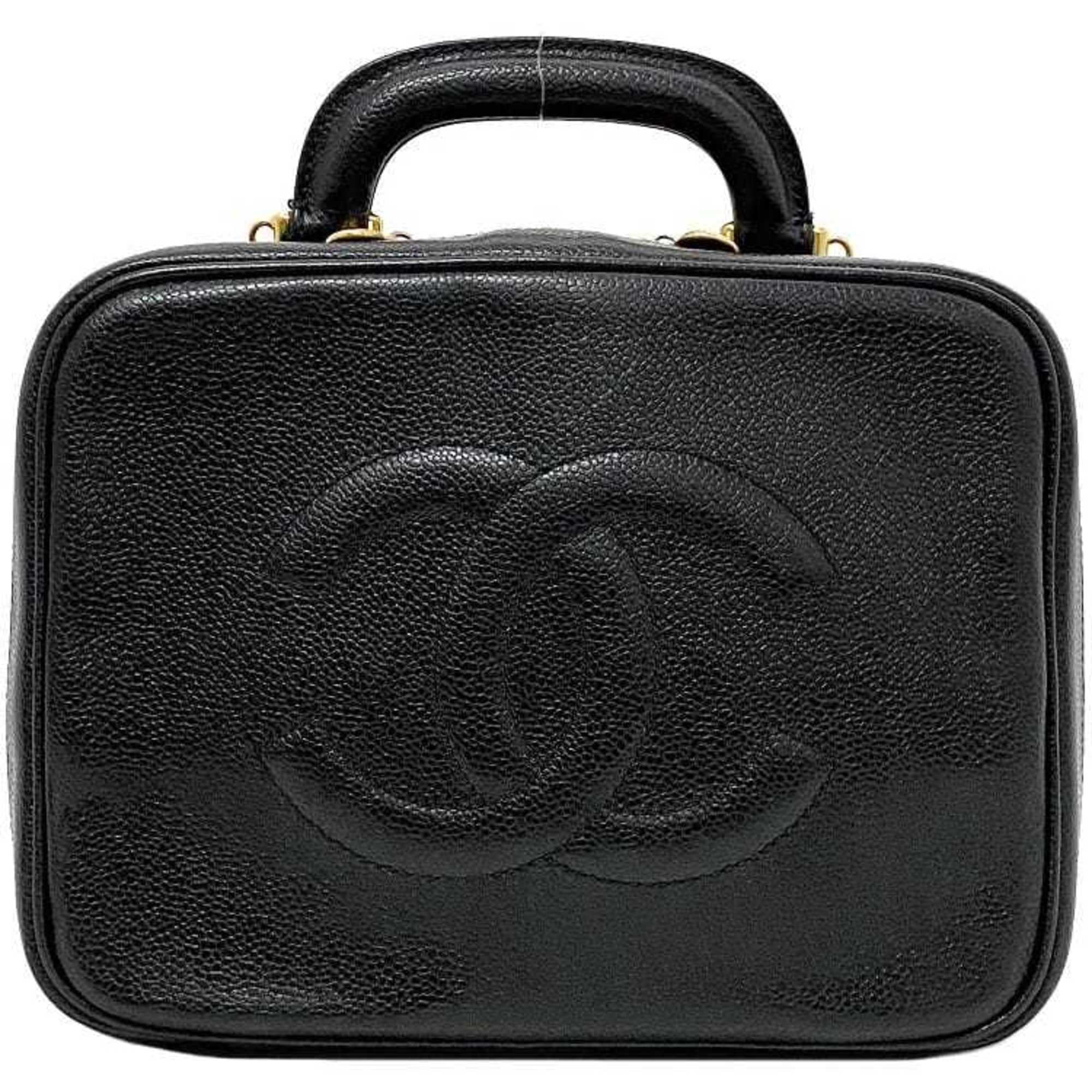 Pre-Owned Chanel Handbag Vanity Bag Black Gold Cocomark  Leather  Caviar Skin 4th  Stitch (Good)
