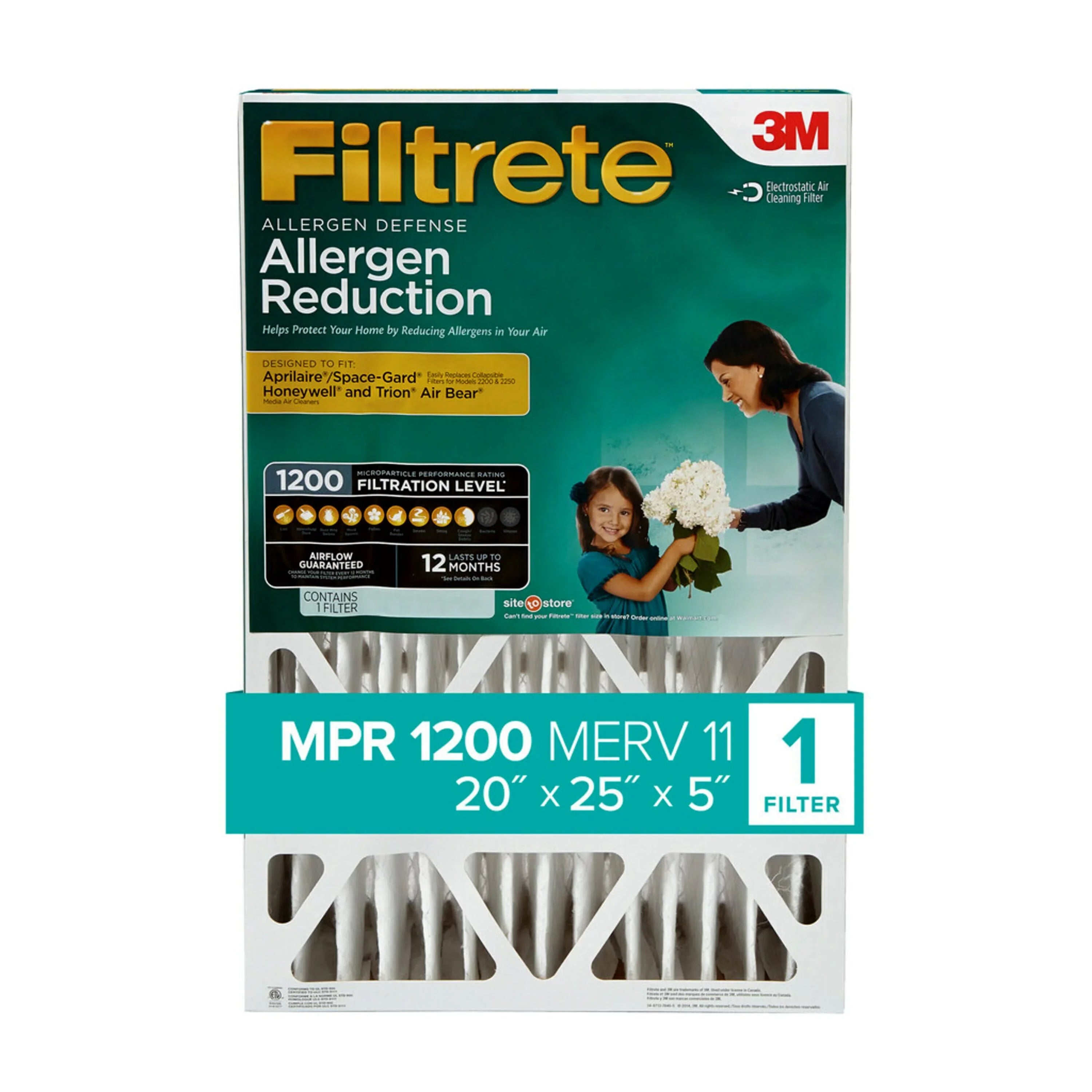 Filtrete 20x25x5 Air Filter,  1200  11, Allergen Reduction Deep Pleat, 1 Filter