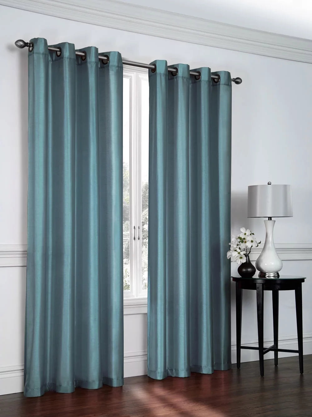 2 Pack: Regal Home Collections Ultra Luxurious Semi Sheer Shimmer Grommet Top Curtain Panels - Seaside Blue