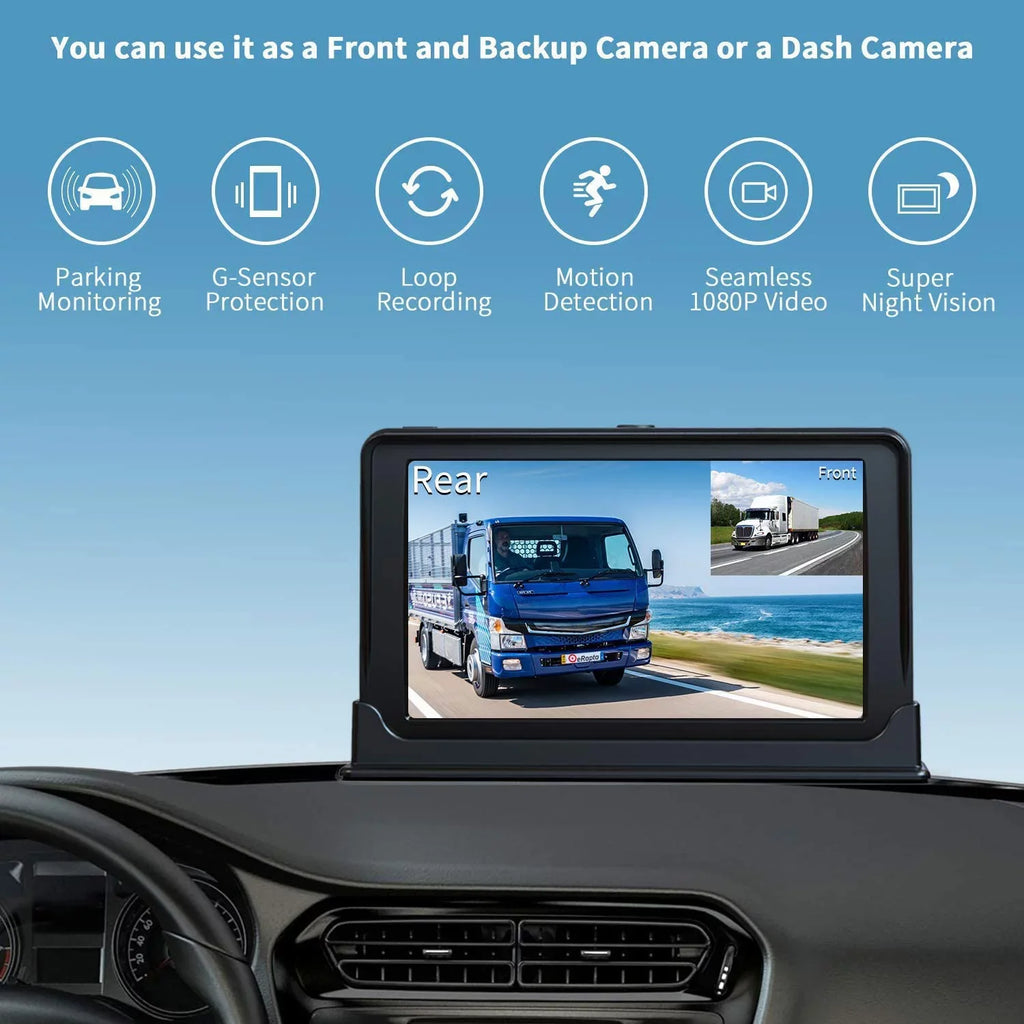 Erapta Backup Camera with 7'' Monitor Rear View Camera  with 1080P Advanced Recording Function,  Waterproof, Night Vision for /Pickup/Truck/Trailer/Bus