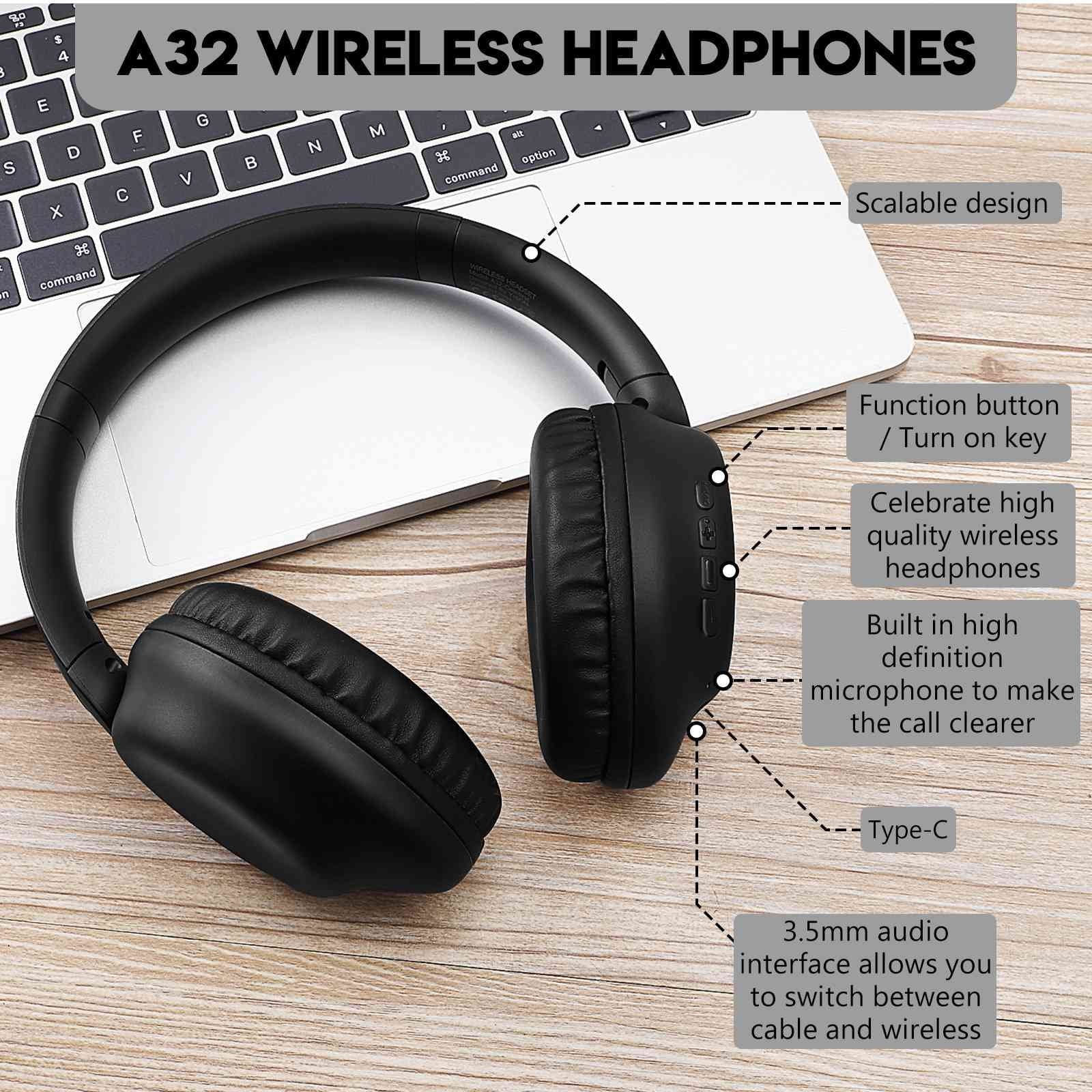 UrbanX  Wireless Bluetooth Stereo Earphones High Resolution Audio Deep Bass Superior Comfort Over The Ear Headphones with Mic for  Desire 12 phone Call Support