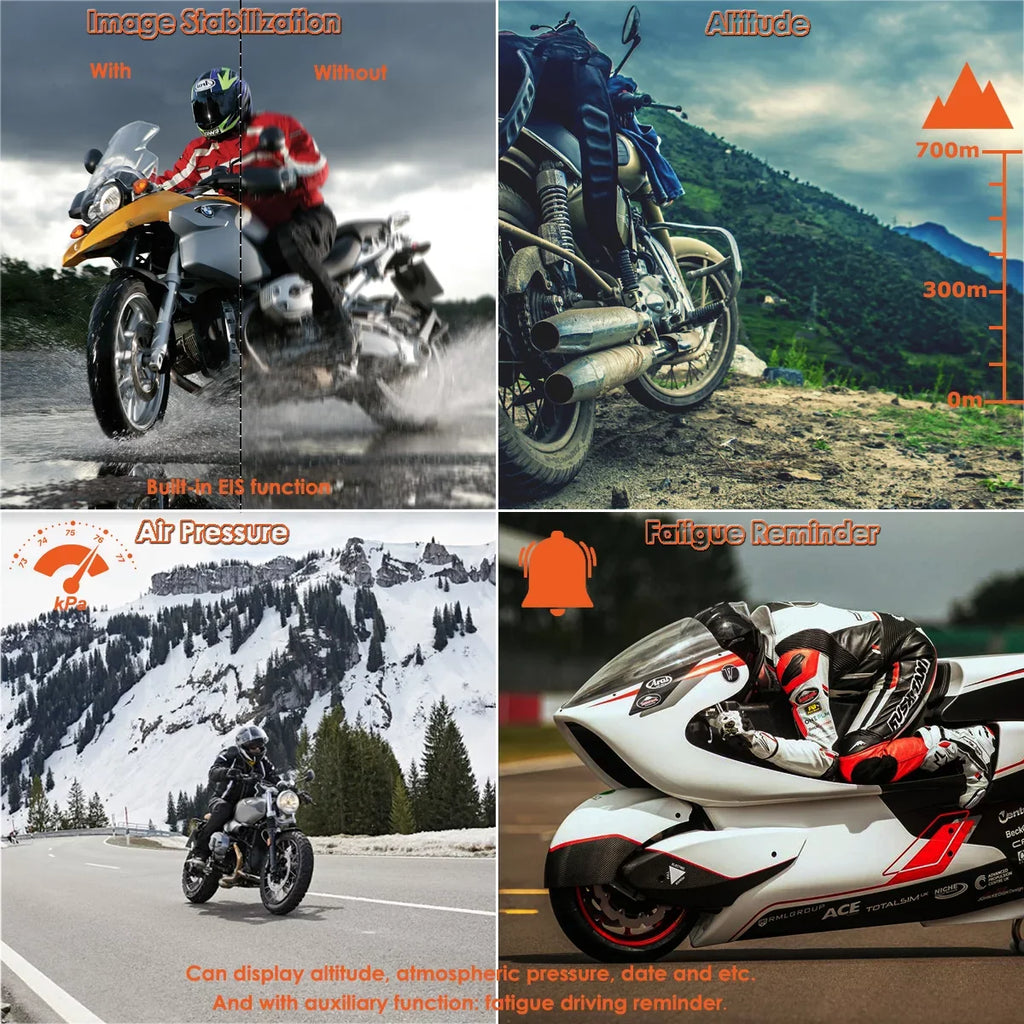 Dual 2K 30fps/1080P 60fps Motorcycle Camera, All Waterproof Dash Cam 2''  Front and Rear 150° Wide Angle with Wired Remote, Wi-Fi, ,  and Race Mode, Max up to 256GB