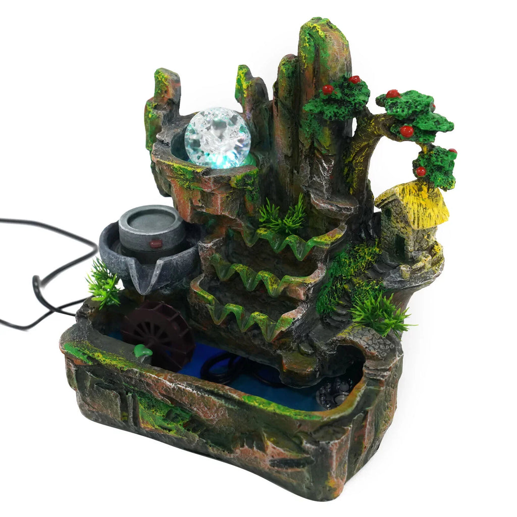 ZhdnBhnos Indoor Tabletop Fountain With Atomizer & Led Light Rockery Waterfall Home Office Fengshui Decoration