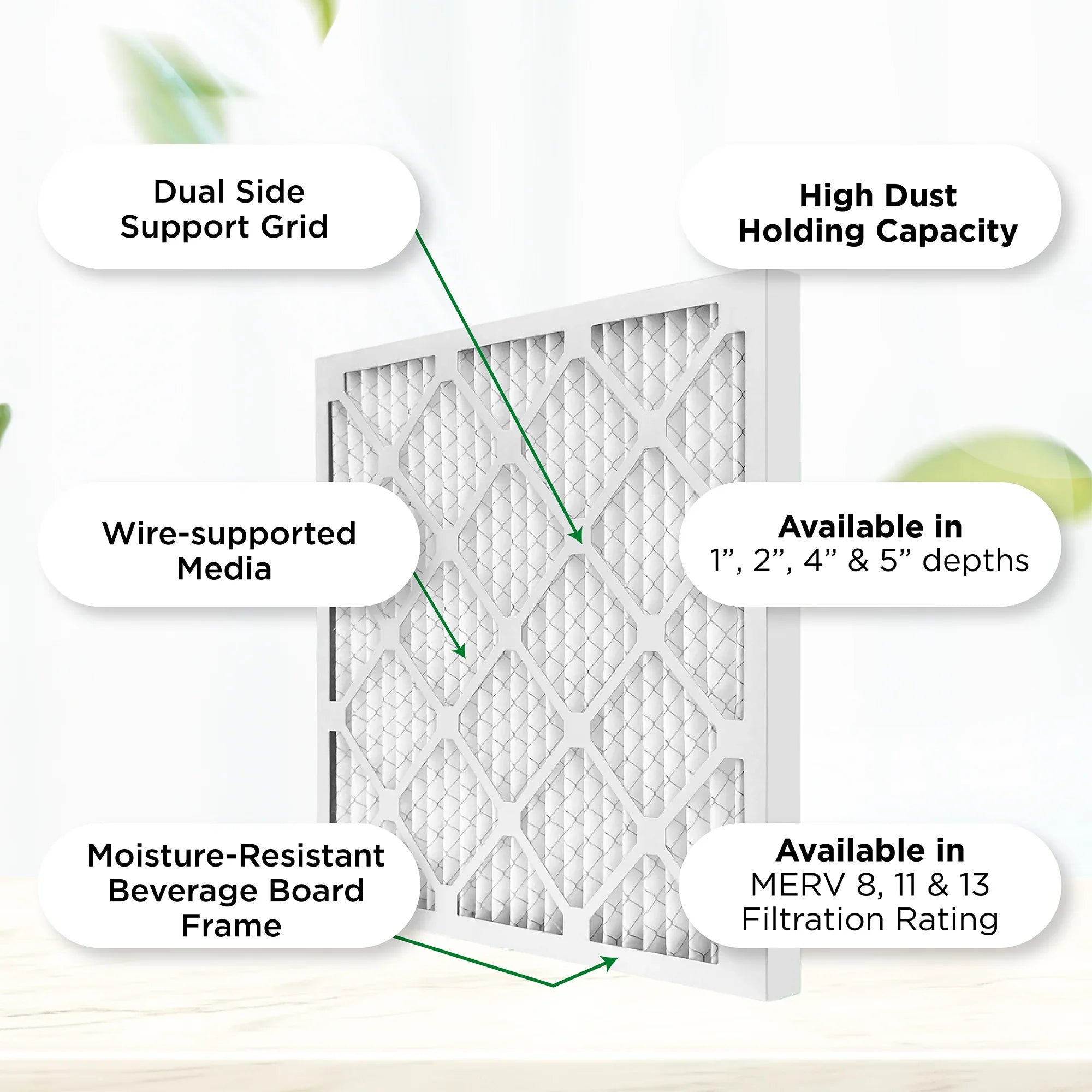 15x25x1  11,  1000 Pleated  Furnace 1" Air Filters by Pamlico. Case of 12. Actual Size: 14-1/2 x 24-1/2 x 3/4