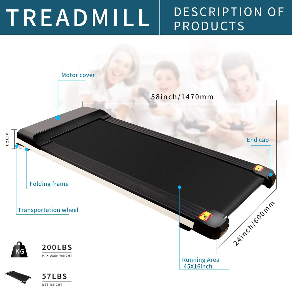 Portable Treadmill Under Desk Walking Pad Flat Slim Treadmill with  Display & Sport , Running Machine for Apartment and Small Space without Assembling Black