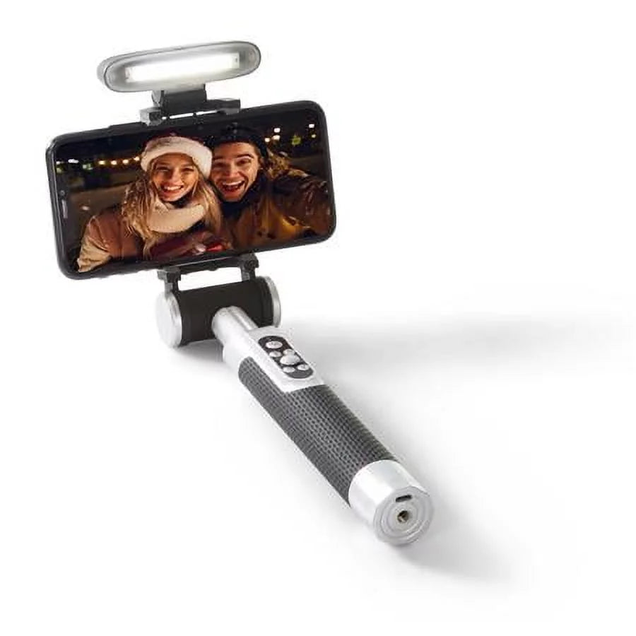 Smart Light Selfie Stick with Rechargeable Battery, Silver Black