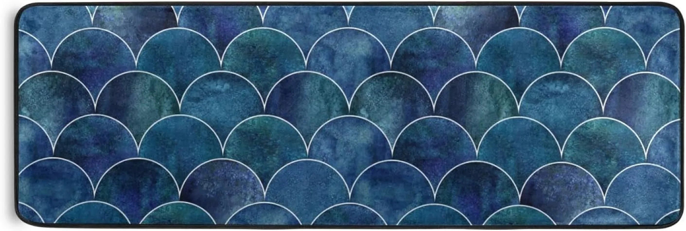 Kitchen Rugs and Mats Non-Skid Washable Runner Rugs Fish Scale Ocean Wave Japanese Long 72x24 inch for Floor Cushioned Hallway Entryway Indoor 2x6