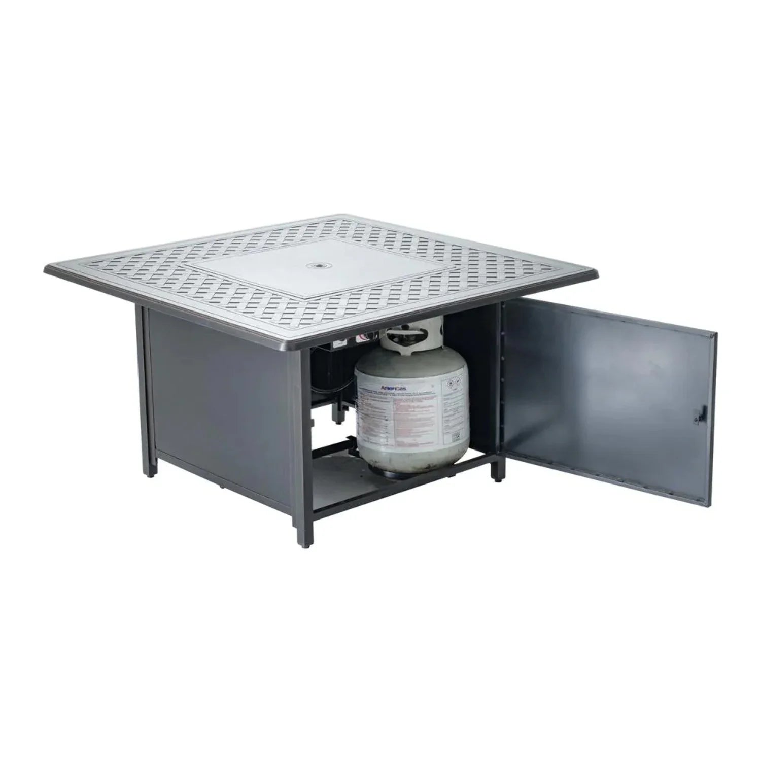 Alfresco Home Heron 42" Square Aluminum Gas Fire Pit Chat Table in Topaz Gray