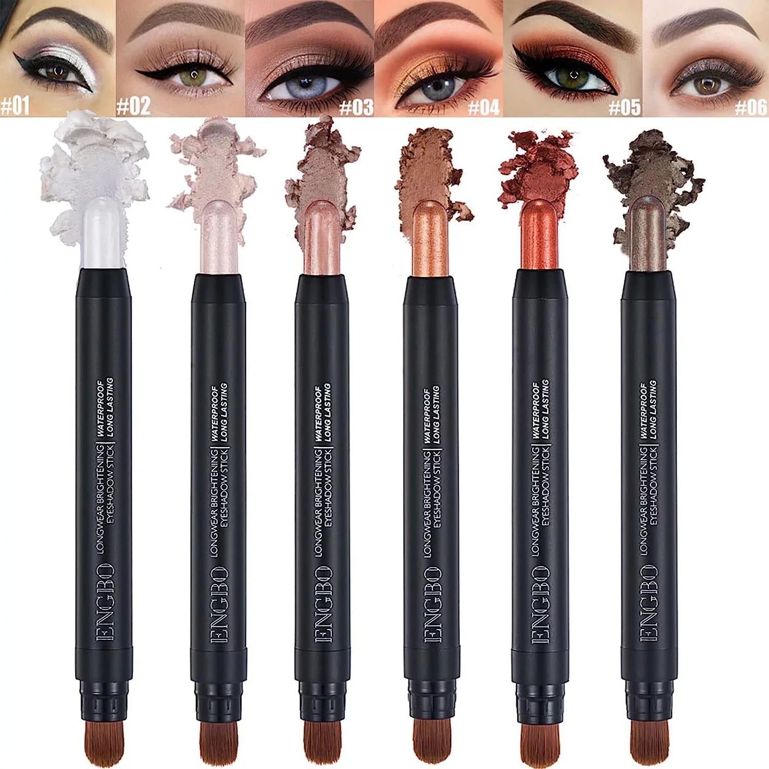 6PCS Shimmer Cream Eyeshadow Stick Set, Brightener Eyeshadow Pencil Crayon, Hypoallergenic Water-proof  and  Long Lasting Eye Shadow Highlighter Makeup