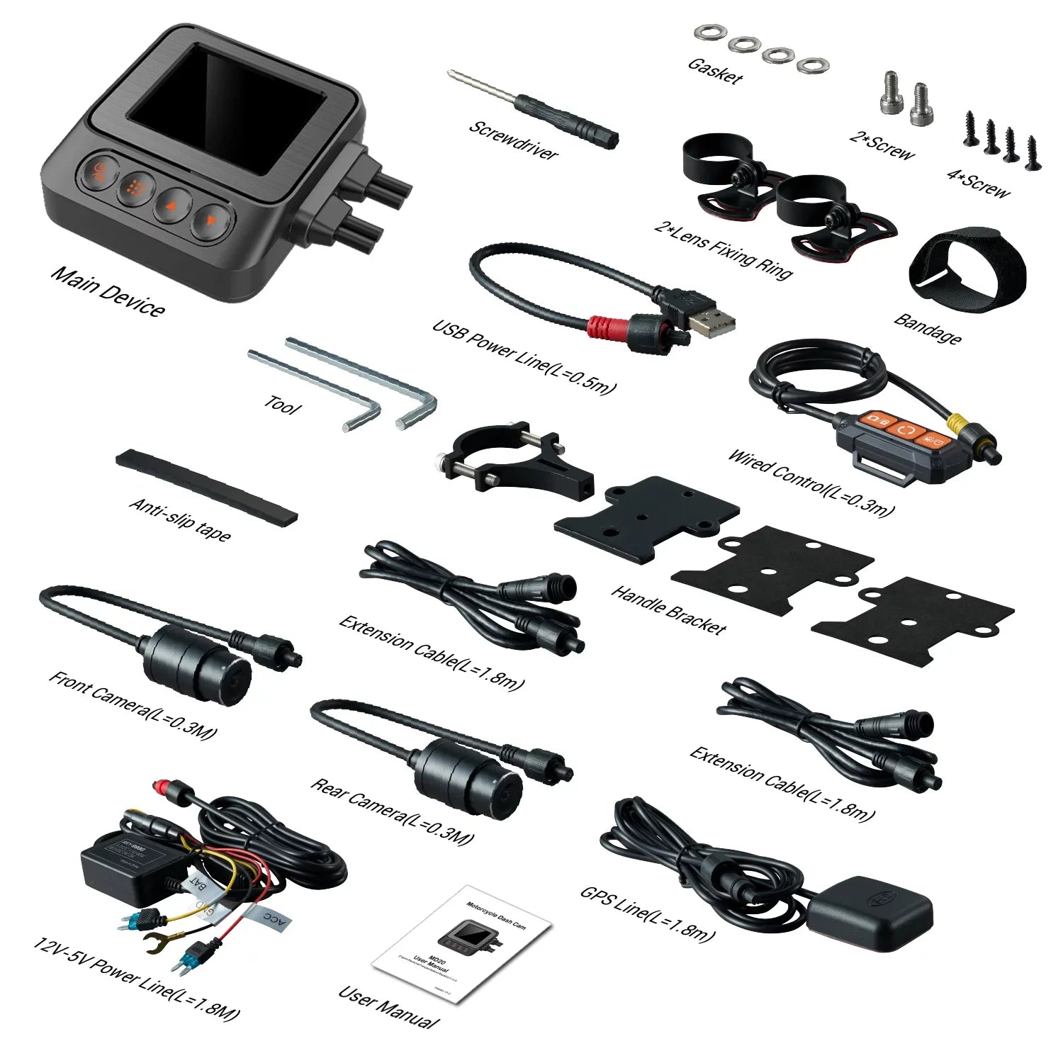 Dual 2K 30fps/1080P 60fps Motorcycle Camera, All Waterproof Dash Cam 2''  Front and Rear 150° Wide Angle with Wired Remote, Wi-Fi, ,  and Race Mode, Max up to 256GB